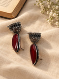 Red Monalisa Stone Silver replica jhumka earrings by Niska — campaign view 5