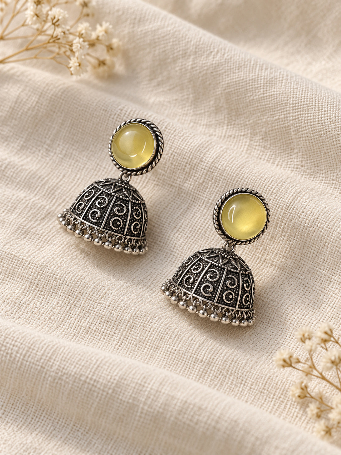 Niska Monalisa Stone Silver Replica Jhumka Earrings – ivory angle