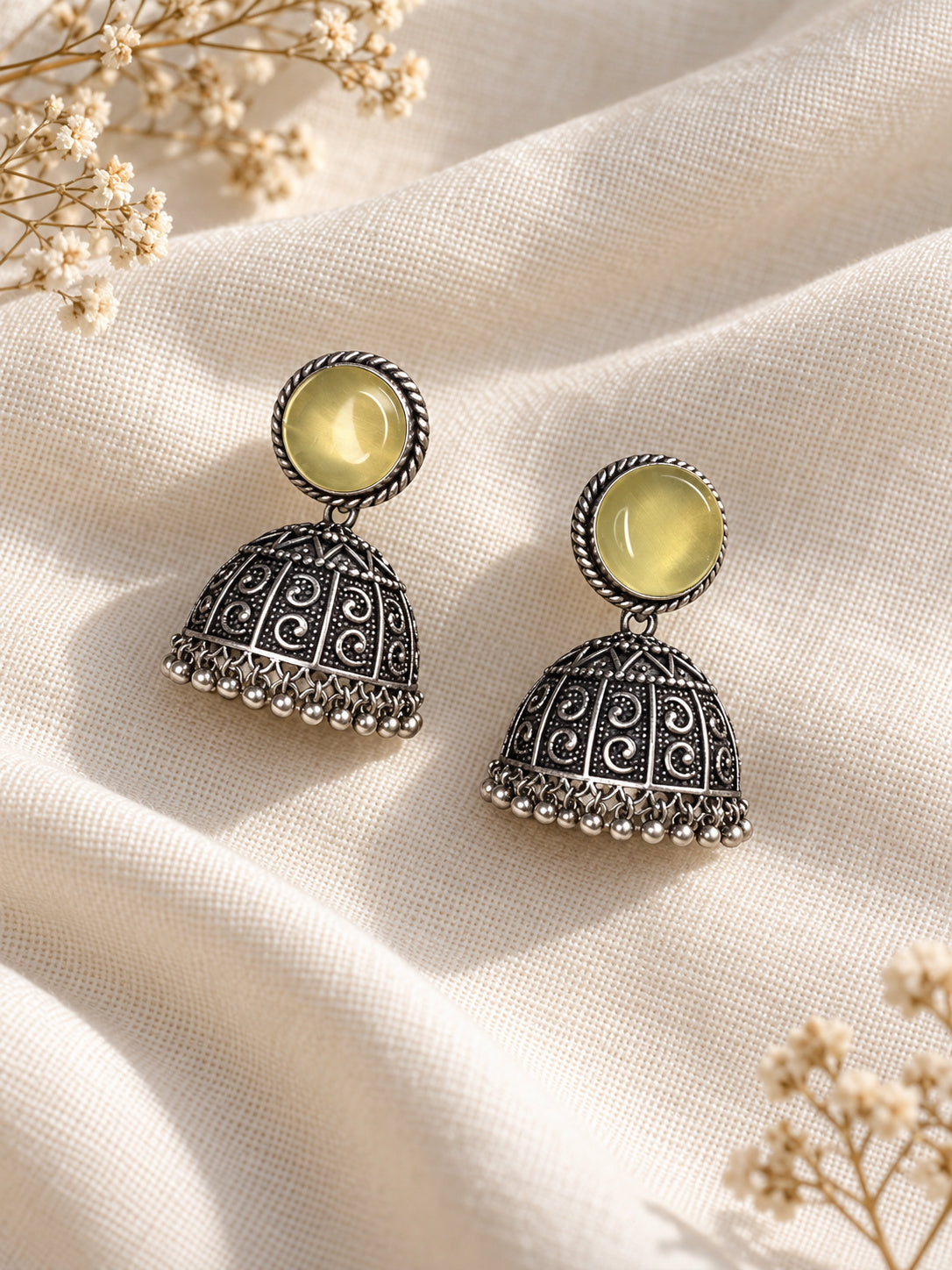 Niska Monalisa Stone Silver Replica Jhumka Earrings – model closeup