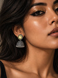 Niska Monalisa Stone Silver Replica Jhumka Earrings – model closeup