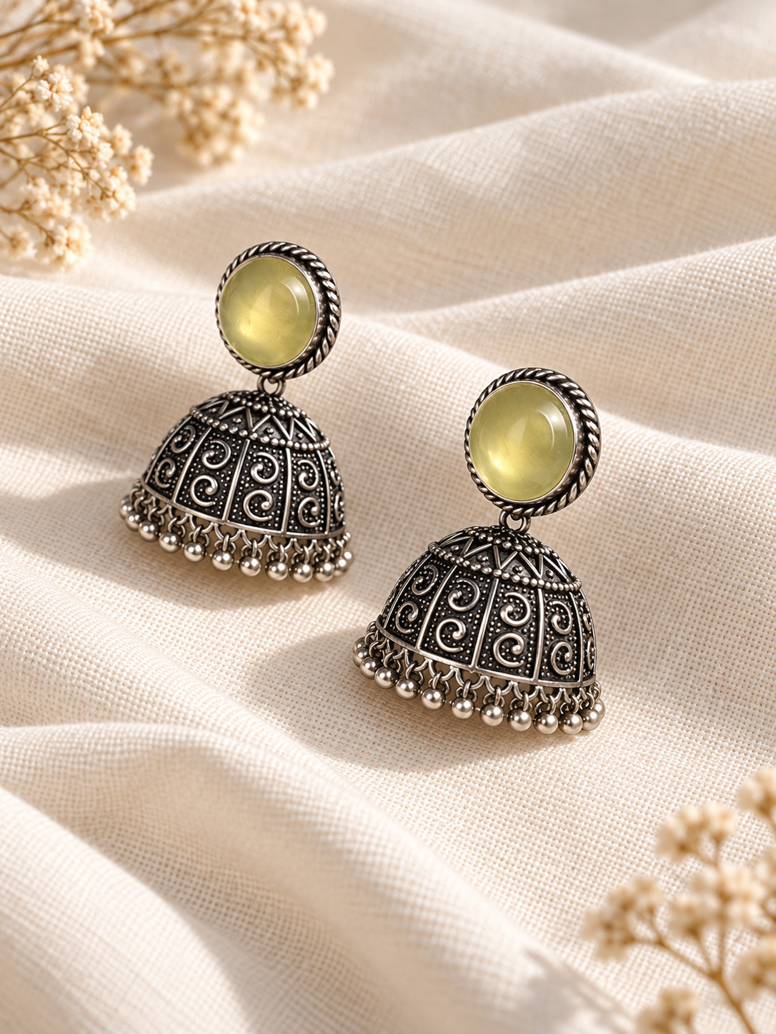 Niska Monalisa Stone Silver Replica Jhumka Earrings – three quarter