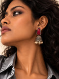 Niska ruby red Monalisa Stone Silver replica jhumka earrings