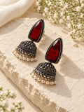 Niska ruby red Monalisa Stone Silver replica jhumka earrings