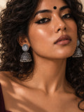 Niska Monalisa Stone Silver replica jhumka earrings ER26N10390 model with black bindi