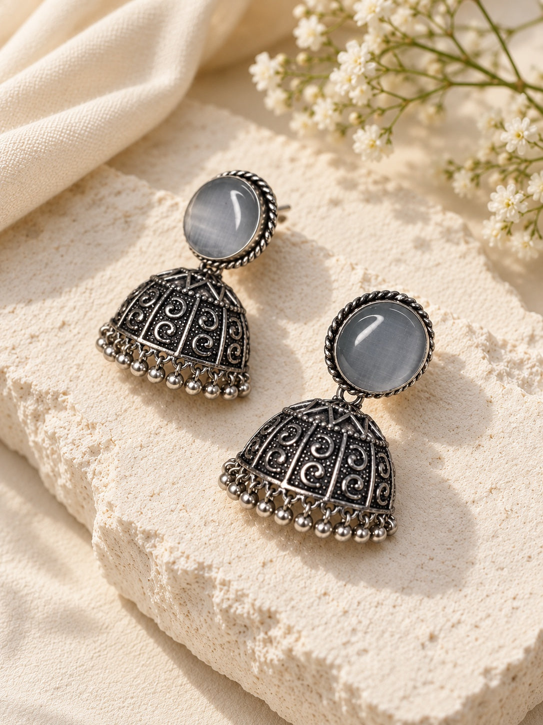 Niska Monalisa Stone Silver replica jhumka earrings ER26N10390 view 3