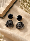 Black Monalisa Stone Silver replica jhumka earrings editorial view 1