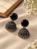 Black Monalisa Stone Silver replica jhumka earrings editorial view 2