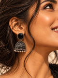 Niska black Monalisa Stone Silver replica jhumka earring model close-up