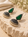 Green Monalisa Stone Silver replica jhumka earrings editorial view 3