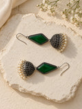 Green Monalisa Stone Silver replica jhumka earrings editorial view 4