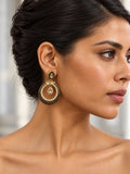 Niska black and gold Silver Replica AD Stone chandbali earrings worn by model