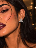 Niska white AD Stone Silver Replica triangular earrings on model