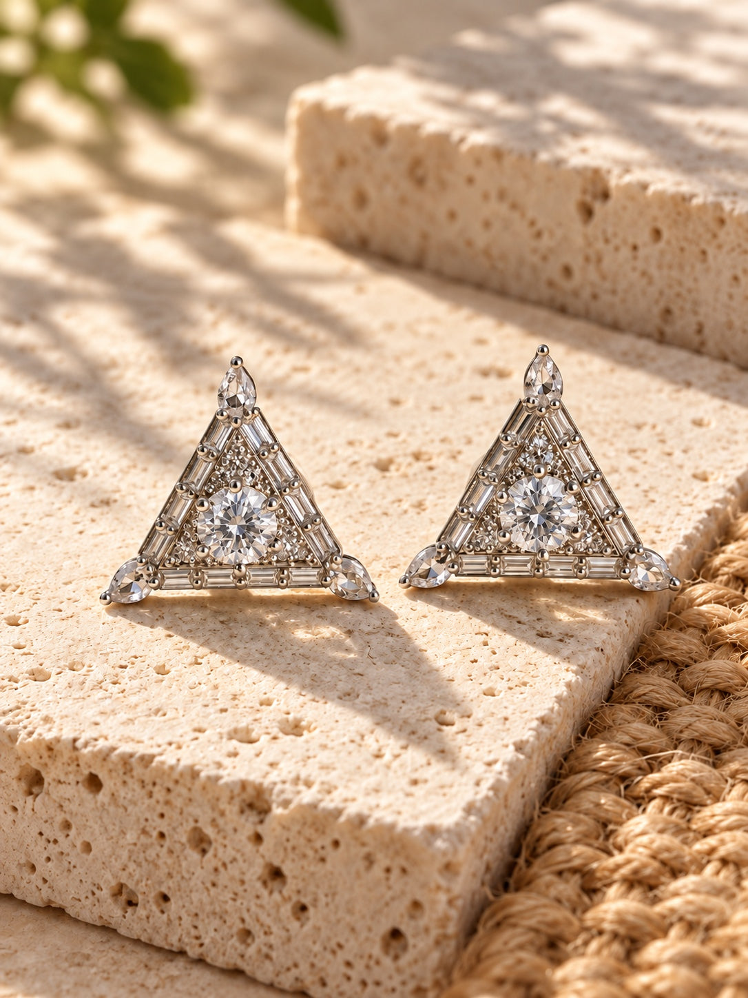 Niska white AD Stone Silver Replica triangular earrings on model