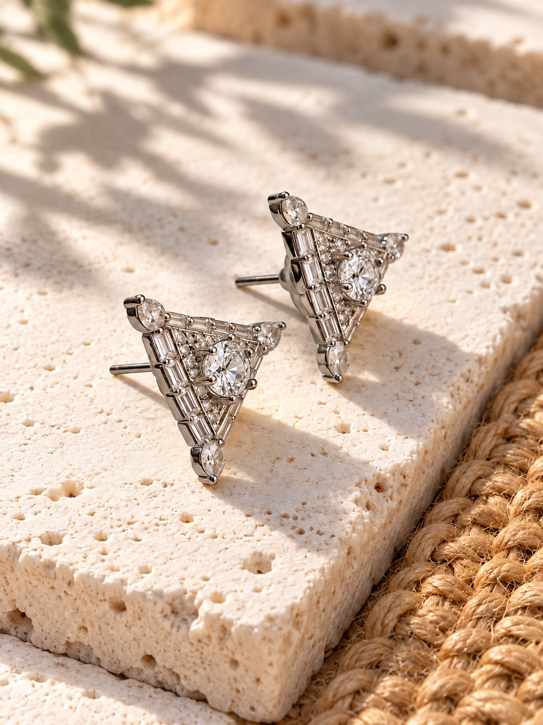 Niska white AD Stone Silver Replica triangular earrings product view 3