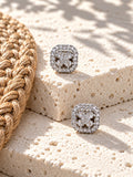 AD Stone Silver Replica floral stud earrings on stepped stone