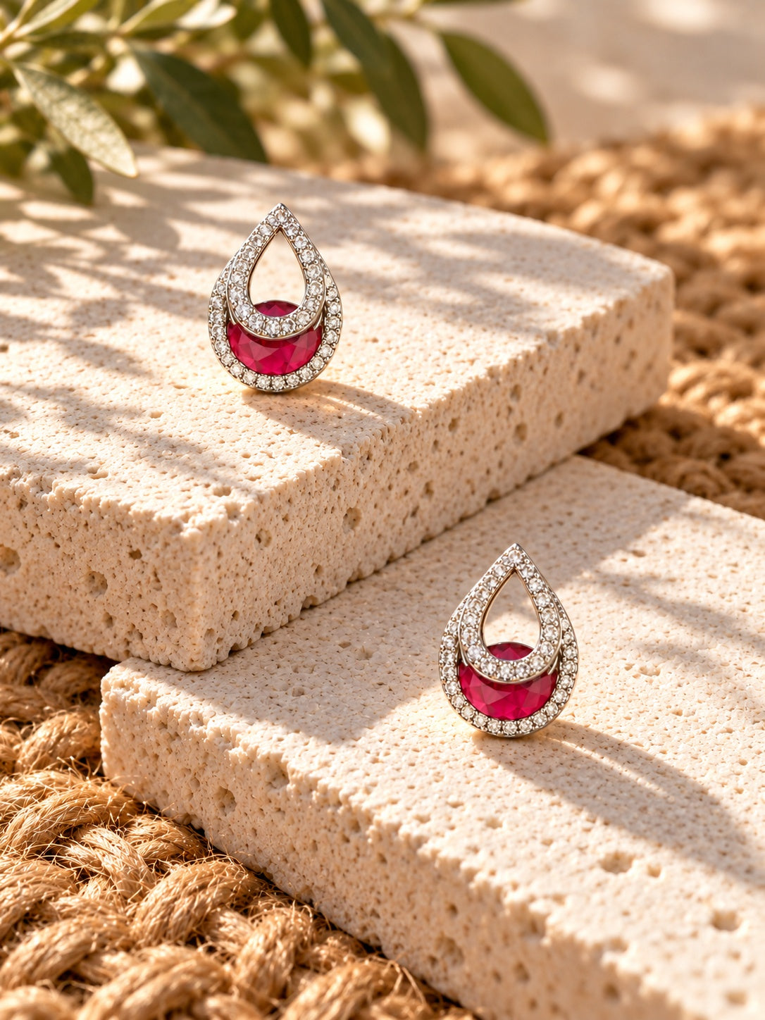 Niska ruby red AD Stone Silver replica teardrop earrings
