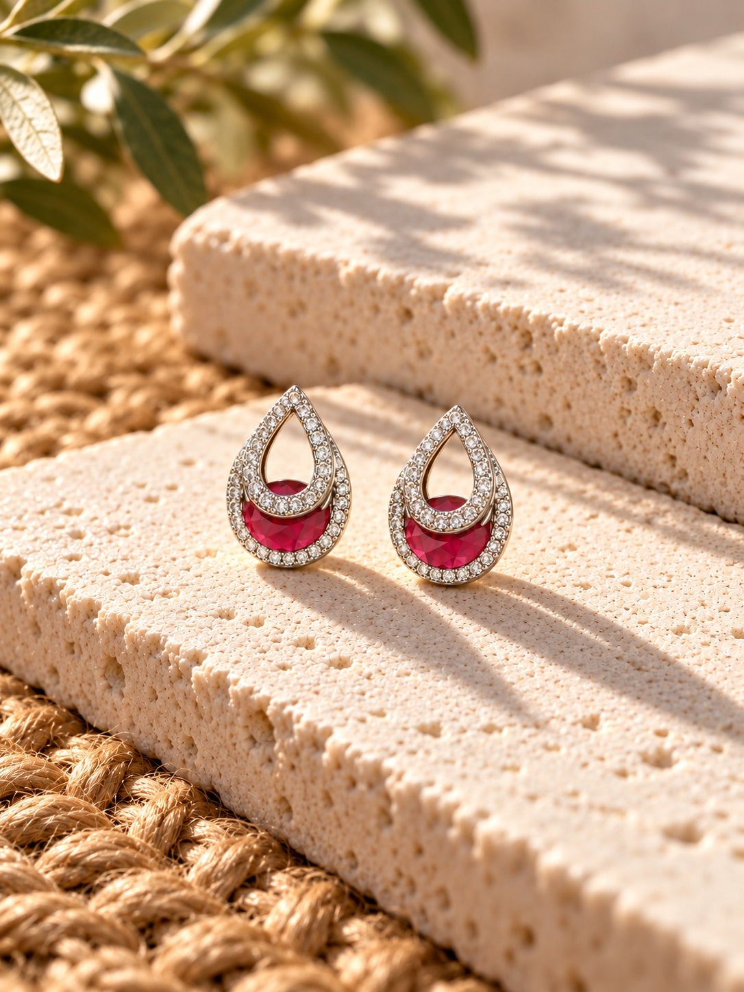 Niska ruby red AD Stone Silver replica teardrop earrings