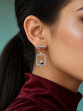 Model wearing Niska rectangular AD stone drop earring