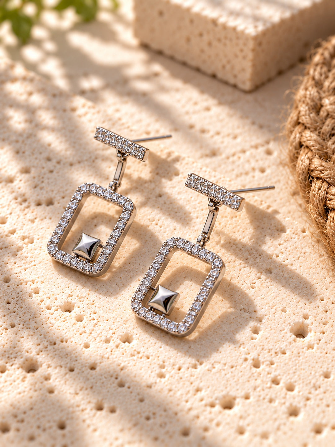 Niska rectangular AD stone drop earrings – product view 3