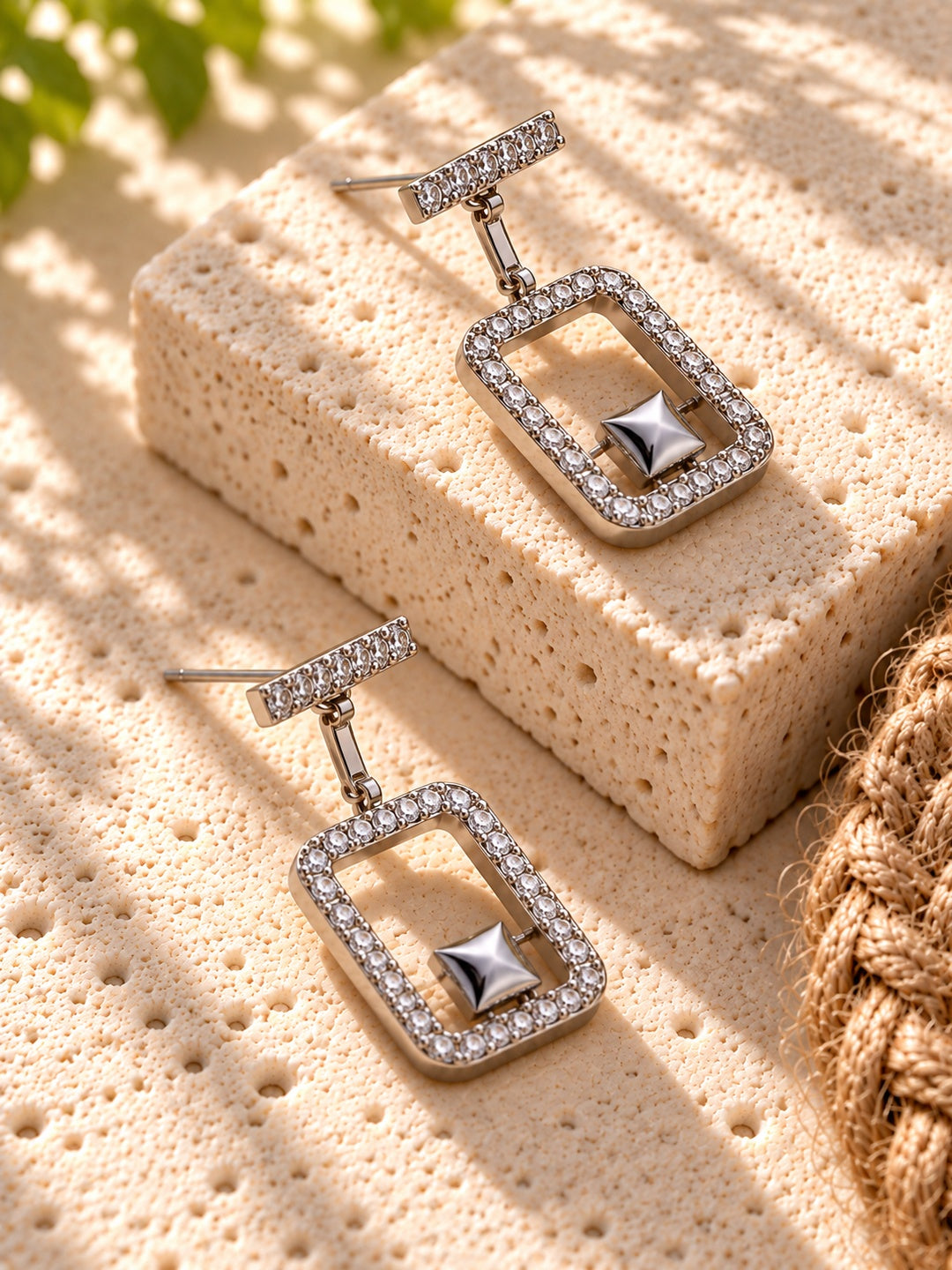 Niska rectangular AD stone drop earrings – product view 4
