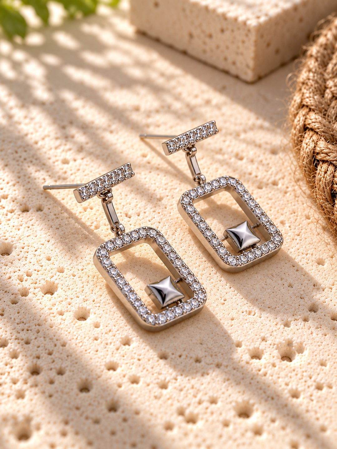 Niska rectangular AD stone drop earrings – product view 6