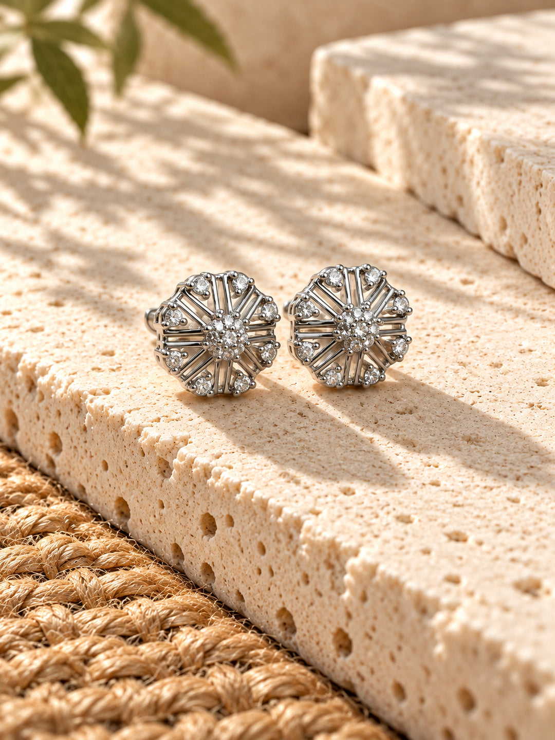 Niska AD Stone Silver Replica Sunburst Stud Earrings ER26N20043 – product view 2