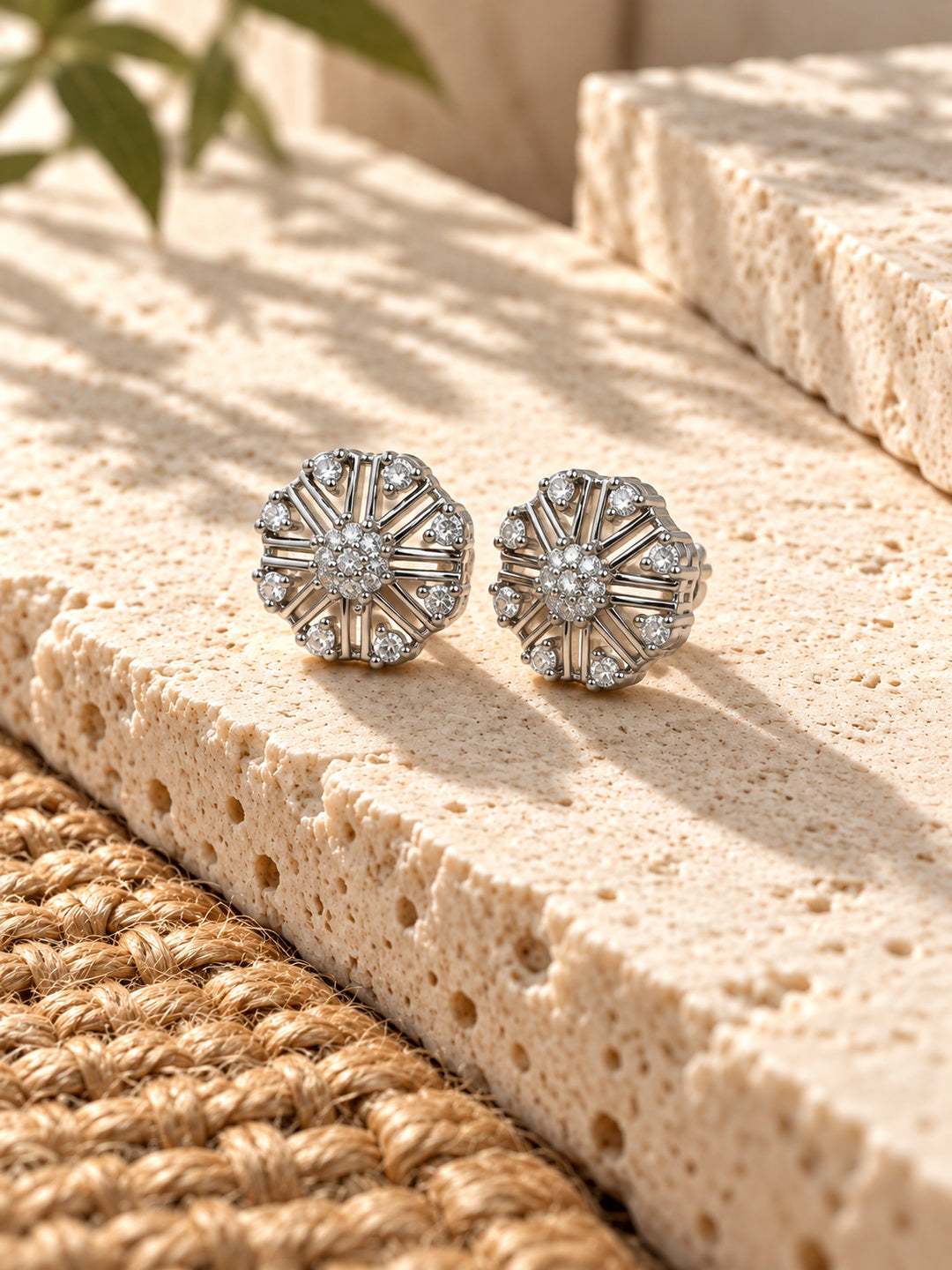 Niska AD Stone Silver Replica Sunburst Stud Earrings ER26N20043 – product view 3