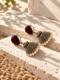 Niska burgundy AD Stone Silver replica jhumka earrings – view 14