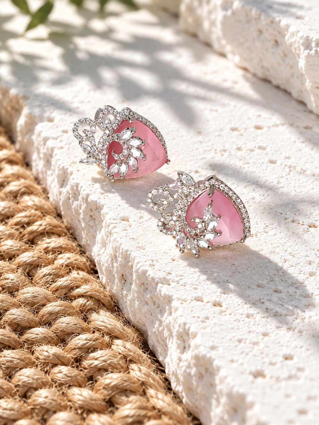 Niska pink AD Stone Silver replica earrings side angle