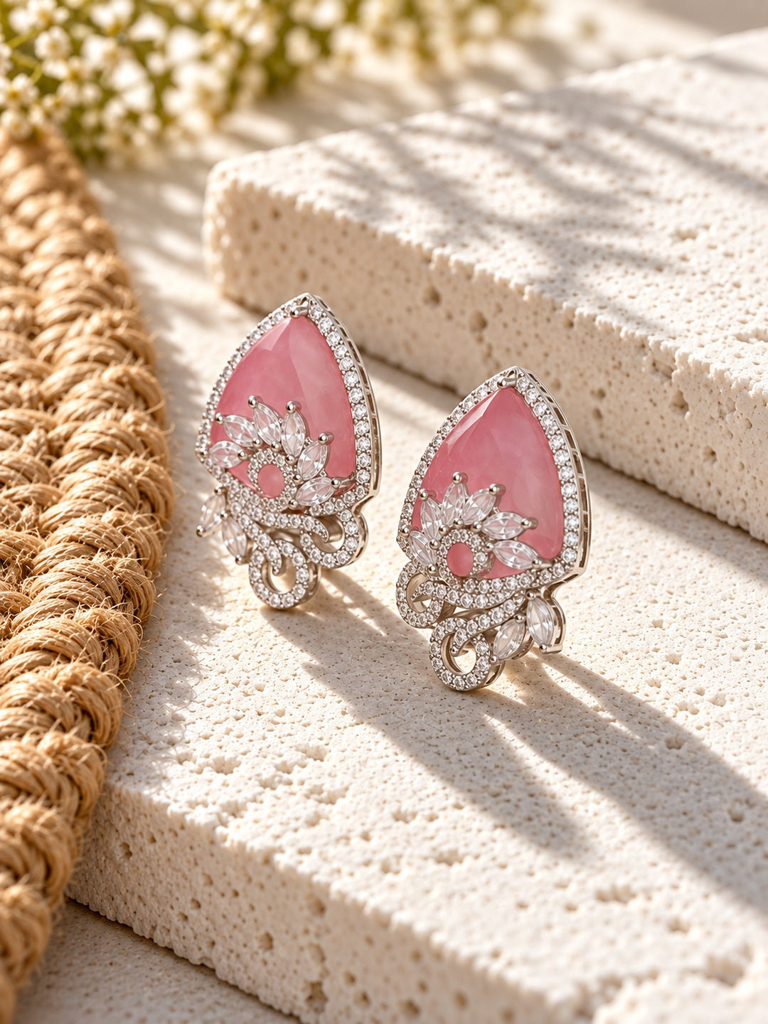 Niska pink AD Stone Silver replica earrings three quarter