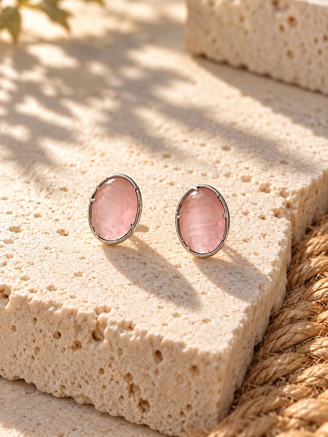 Niska baby pink oval AD Stone Silver Replica earrings view 4