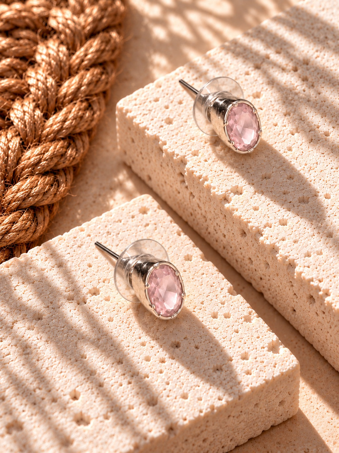 Niska baby pink oval AD Stone Silver Replica earrings view 6
