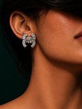 AD Stone Silver replica Fan Earrings with corrected central stud placement on model