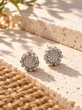Niska AD Stone Silver Replica Floral Stud Earrings – angled silver
