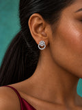 Niska AD Stone Silver Replica floral loop earrings on model