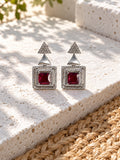 Niska ruby colour geometric AD Stone Silver replica drop earrings