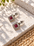 Niska ruby colour geometric AD Stone Silver replica drop earrings