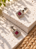 Niska ruby colour geometric AD Stone Silver replica drop earrings