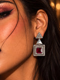 Niska ruby colour geometric AD Stone Silver replica drop earrings