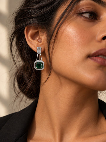 Niska green AD Stone Silver replica geometric drop earrings ER26N20065