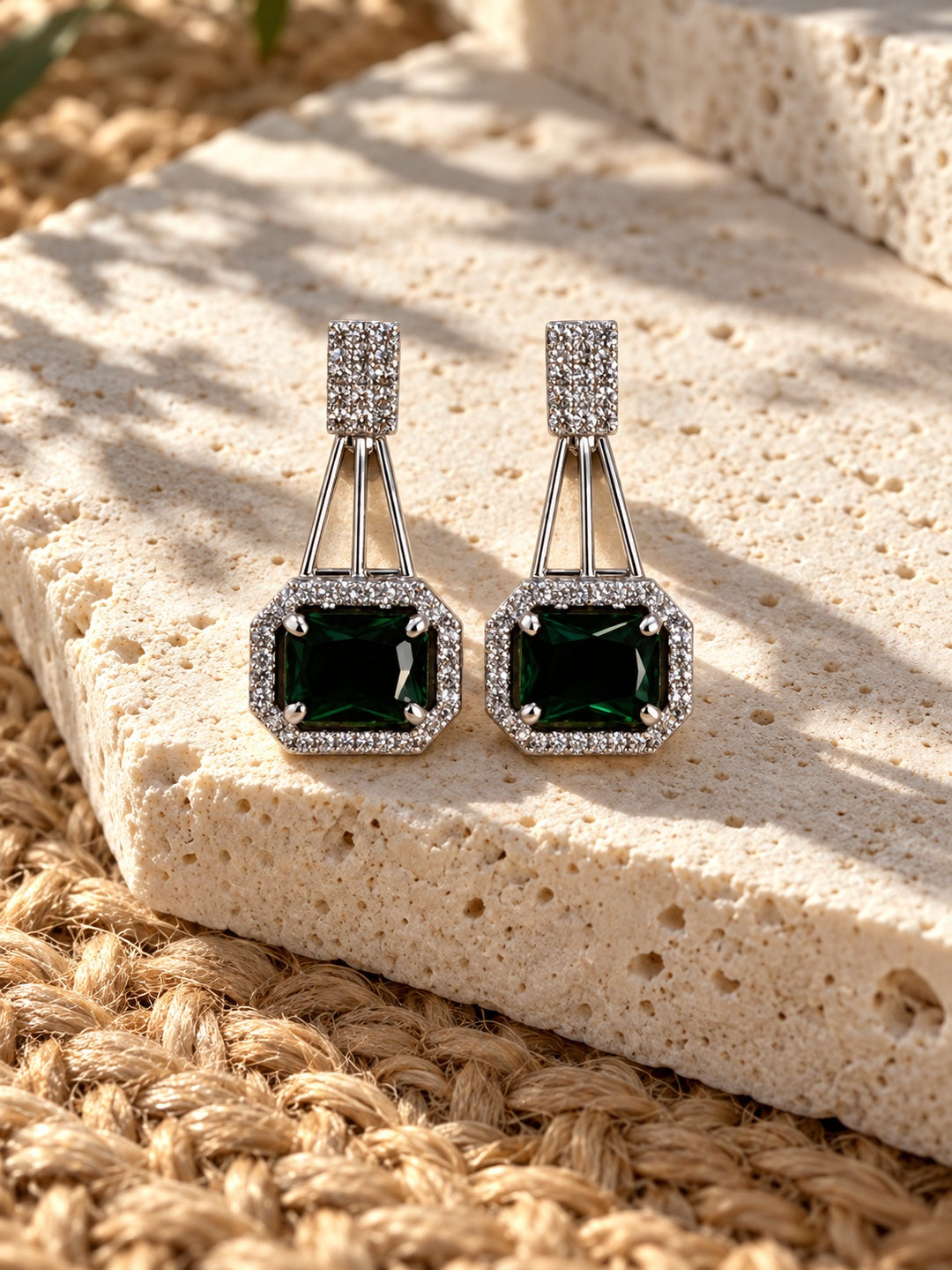 Niska green AD Stone Silver replica geometric drop earrings ER26N20065