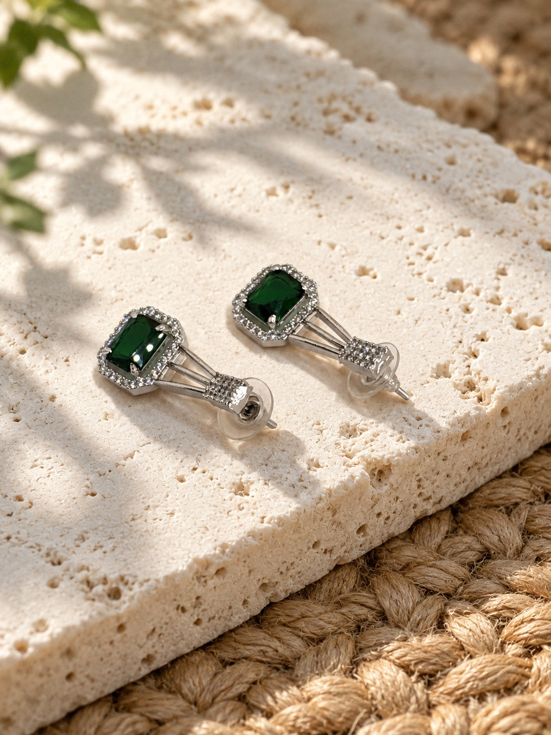 Niska green AD Stone Silver replica geometric drop earrings ER26N20065