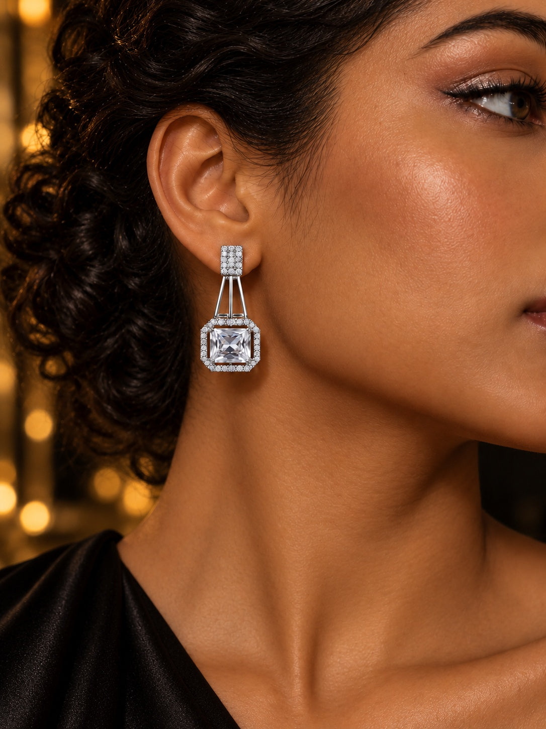 Niska Silver Replica AD Stone geometric drop earrings