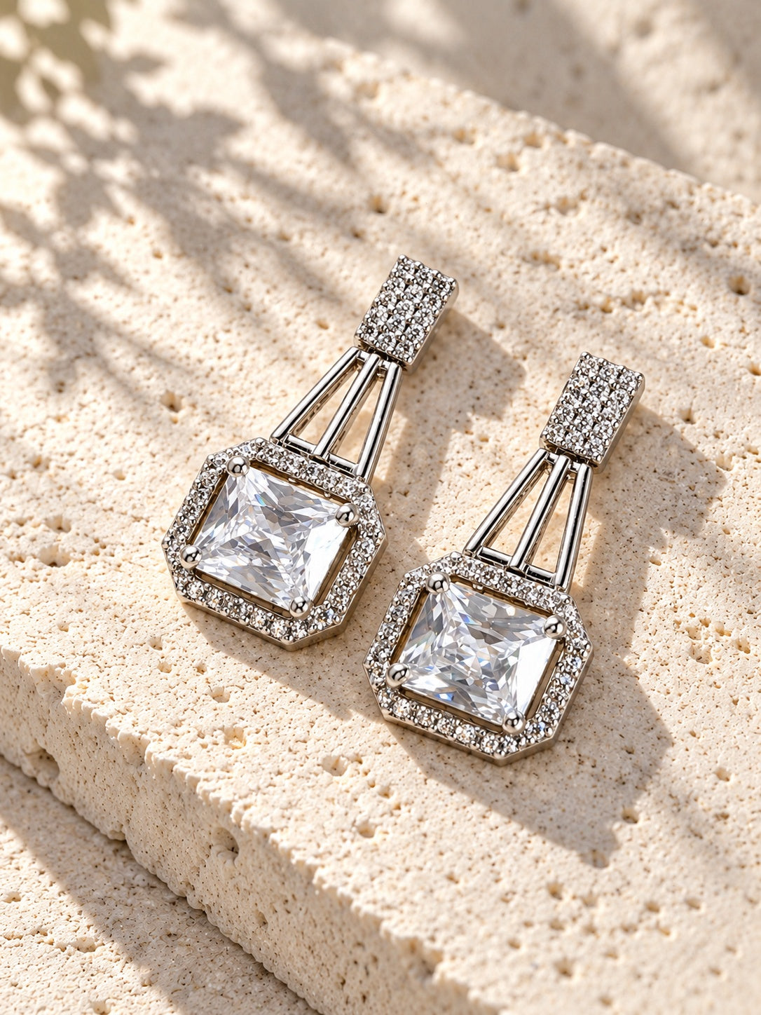 Niska Silver Replica AD Stone geometric drop earrings