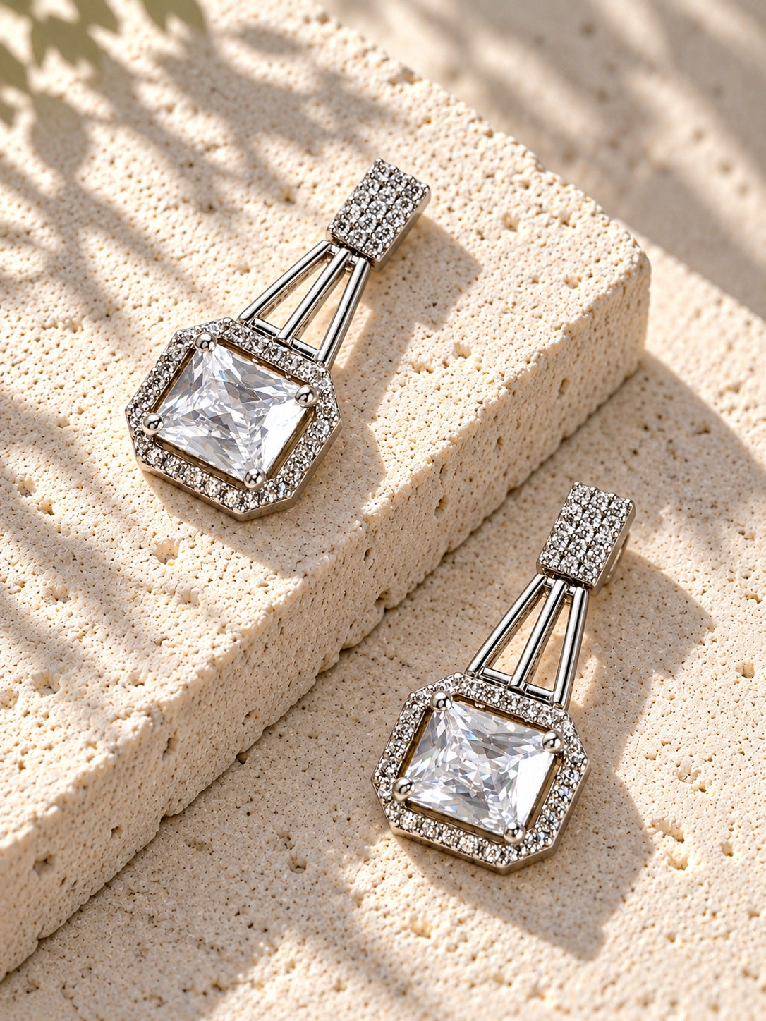 Niska Silver Replica AD Stone geometric drop earrings