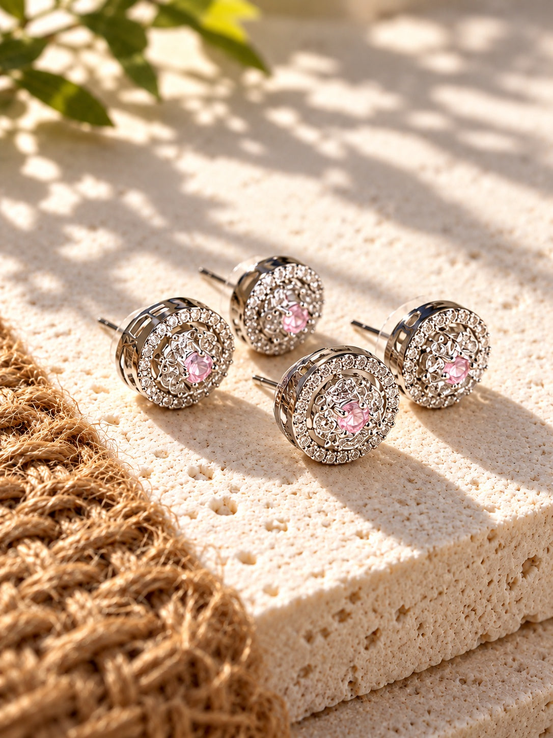 Baby pink AD Stone Silver replica earrings - view 5 | Niska