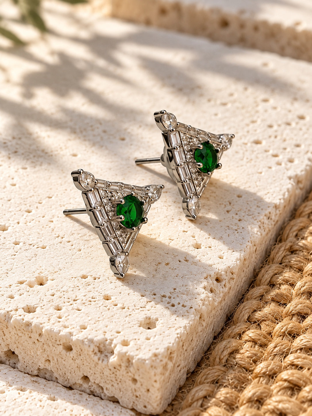 Niska green AD Stone Silver Replica triangular earrings product view 3