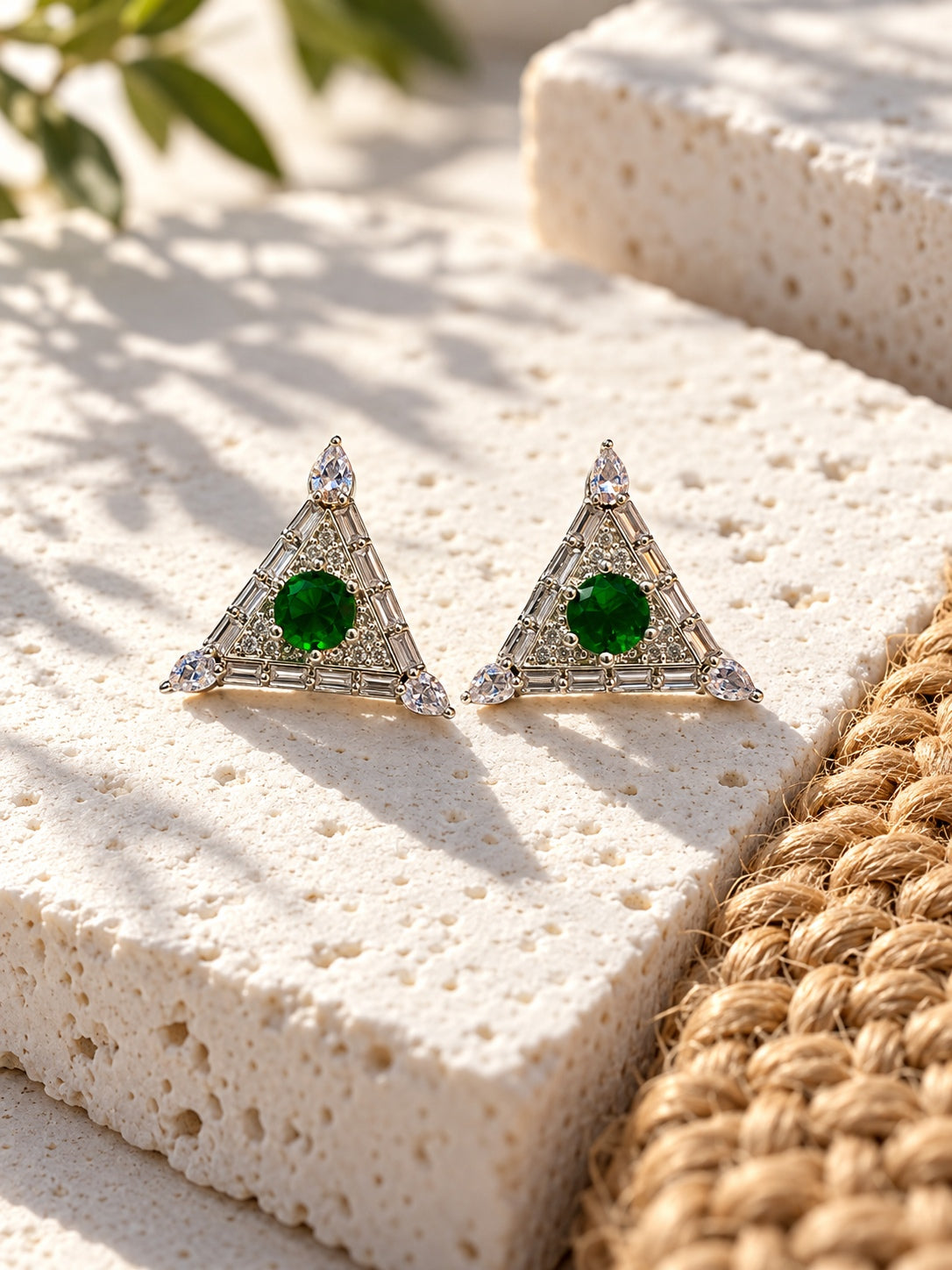 Niska green AD Stone Silver Replica triangular earrings product view 4