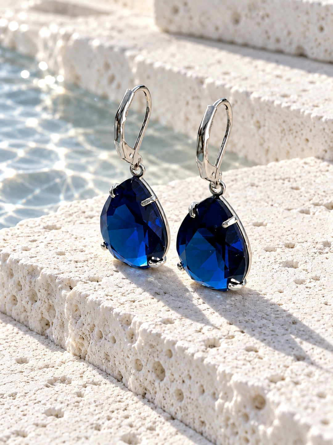 Niska blue teardrop AD Stone Silver replica earrings model close-up
