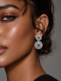 Niska green floral replica double circle drop earrings model close-up